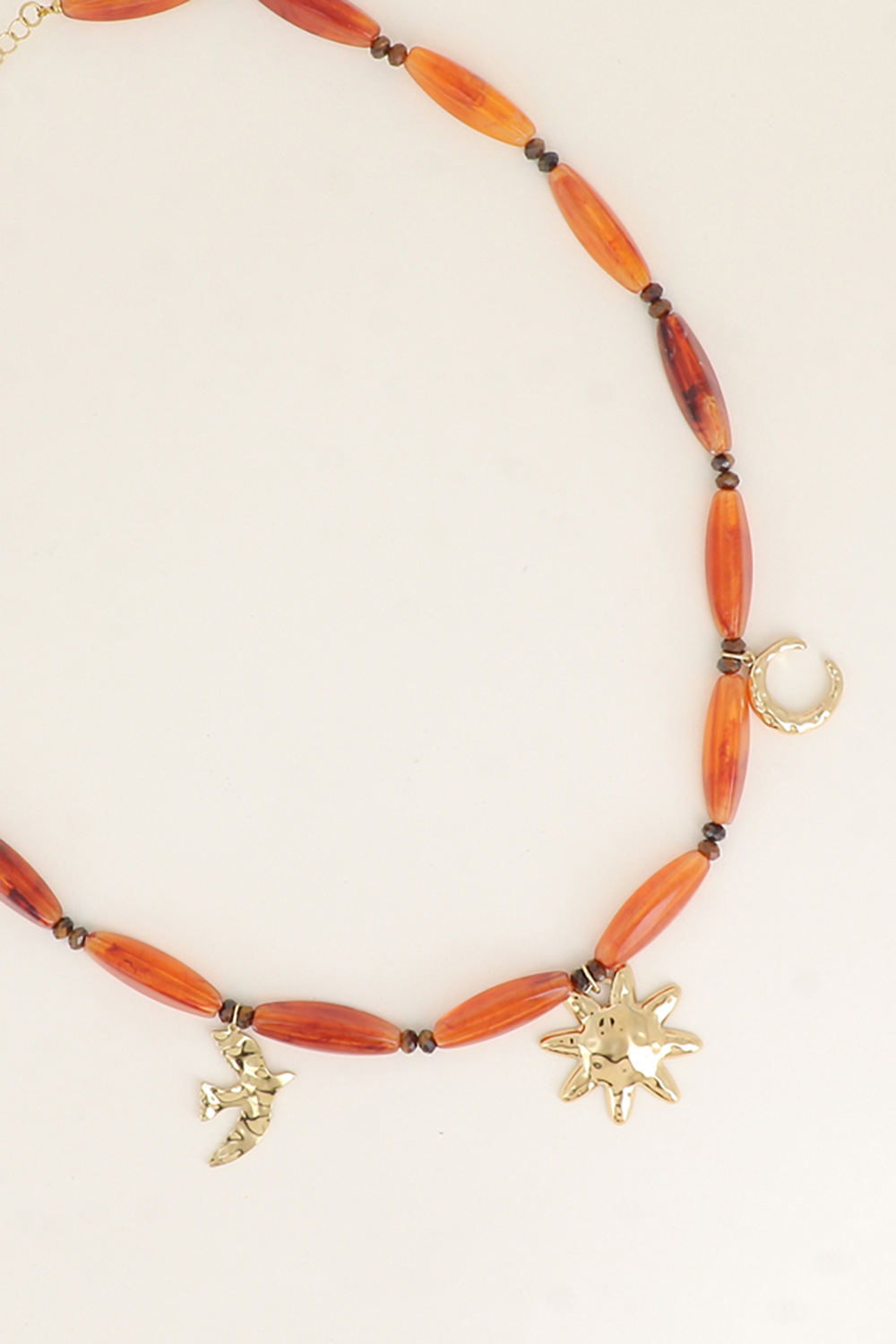 Wholesaler Bohm - Cable necklace - resin beads, moon, bird, sun