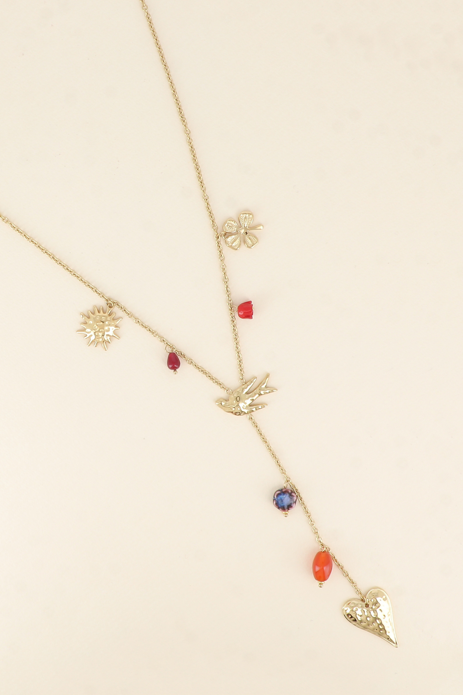 Mayorista Bohm - Collar - dijes de flor, pájaro, trébol, corazón y cuentas de cerámica esmaltada