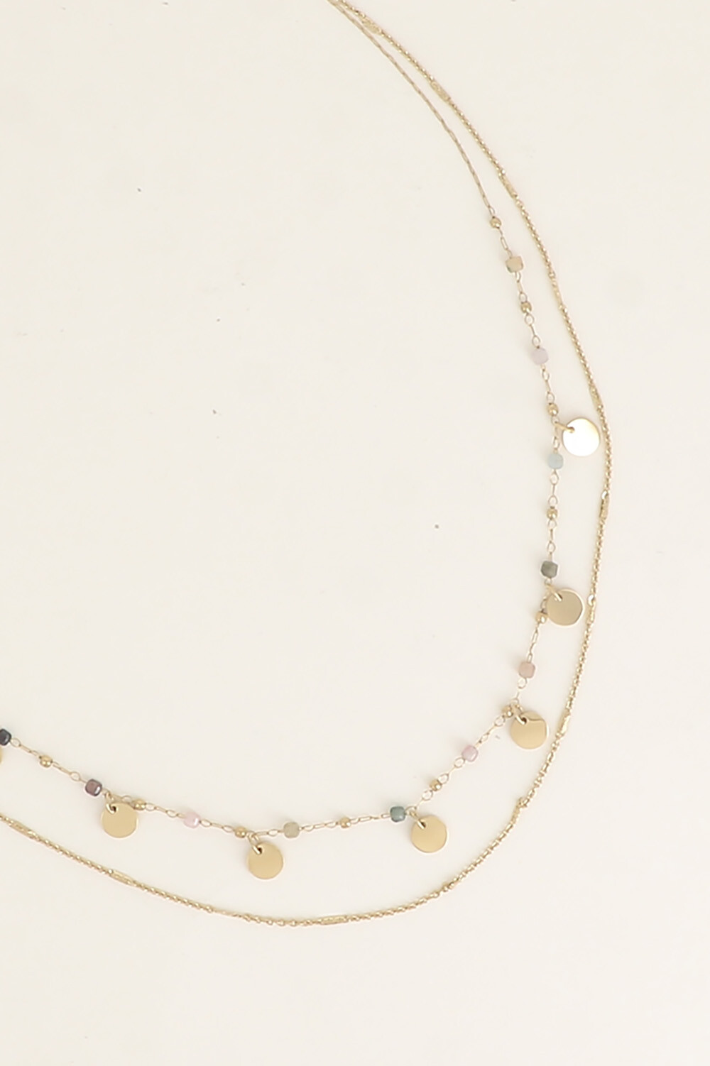 Grossiste Bohm - Collier 2 rangs - pastilles rondes, pierres naturelles cubiques
