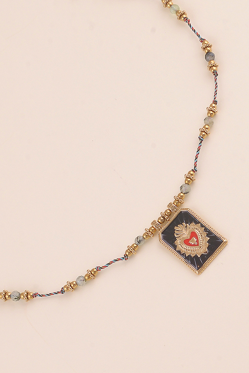 Mayorista Bohm - Collar largo en cordón - piedras naturales, colgante rectangular y de corazón