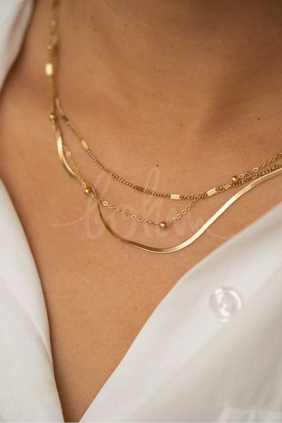 Grossiste Bohm - Collier Foxy - maille gourmette fine, d'une maille miroir et forçat avec boules