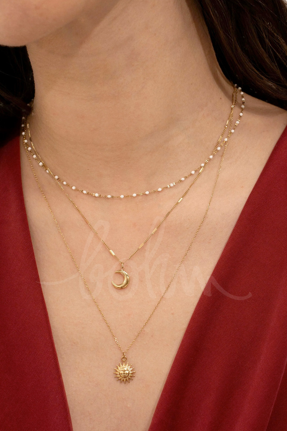 Grossiste Bohm - Collier - 3 rangs, maille émaillée, lune et soleil