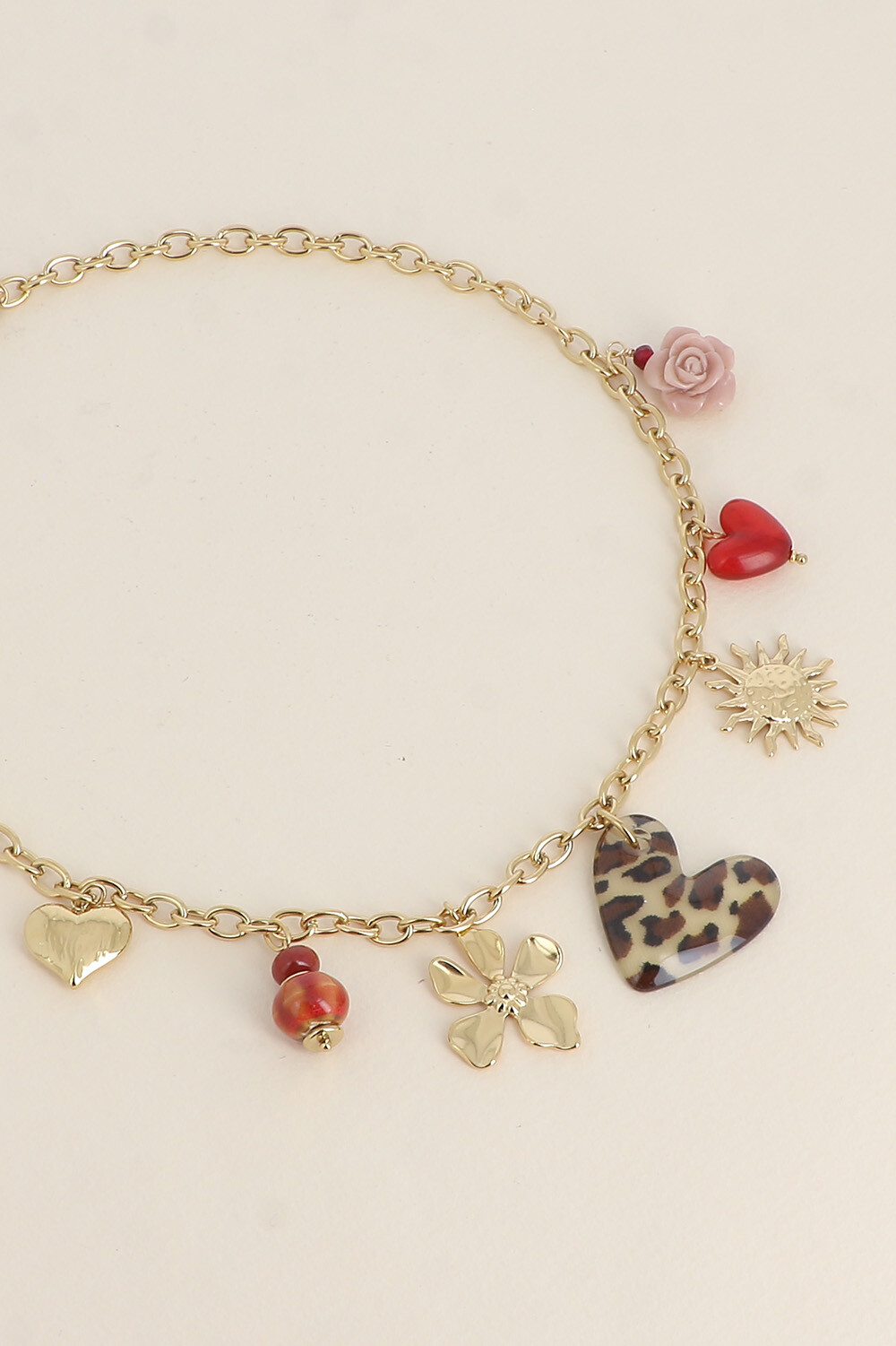 Grossiste Bohm - Collier - perles en céramique, coeurs léopard, texturé, en résine, soleil et fleur