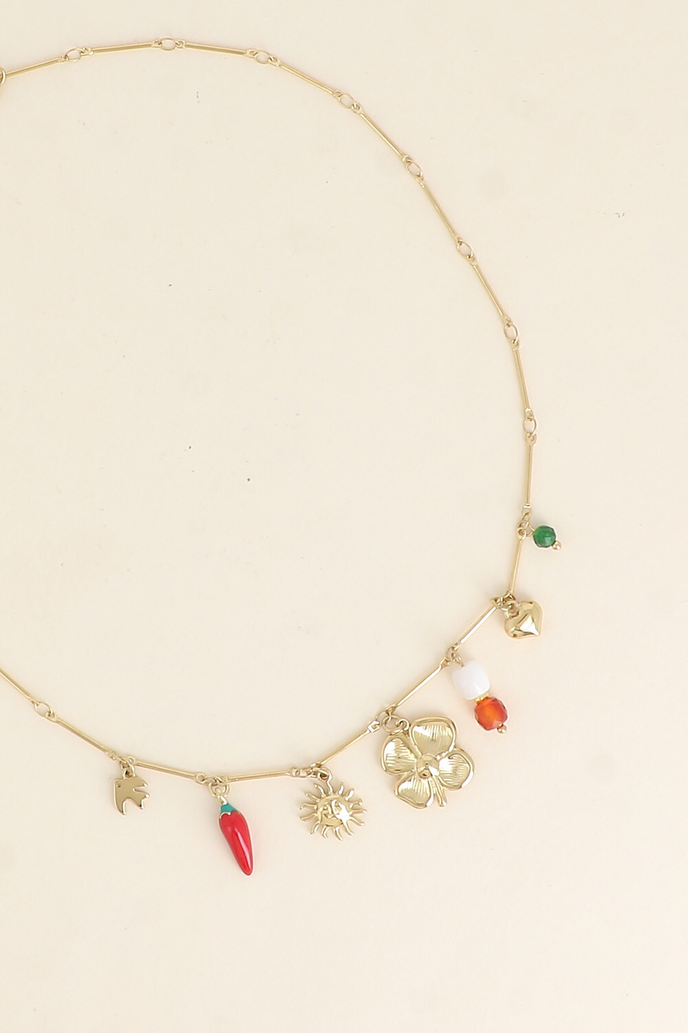 Grossiste Bohm - Collier - soleil, piment en émail, trèfle, perles et coeur