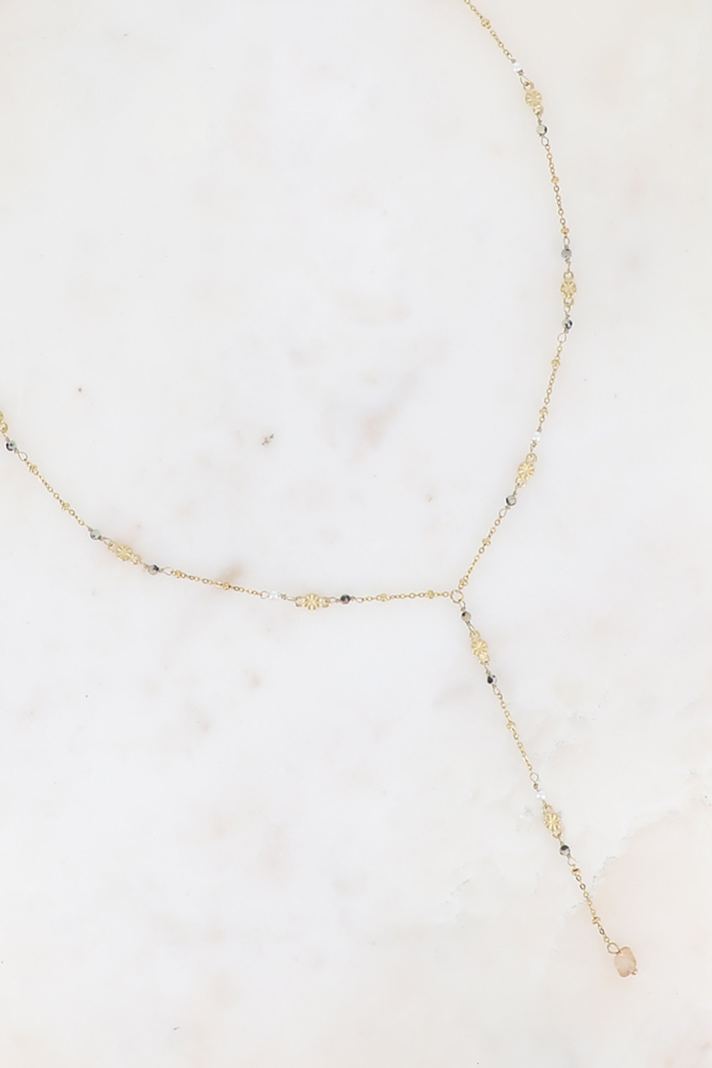 Grossiste Bohm - Collier Y - pièces rondes avec étoiles gravées et pierres naturelles