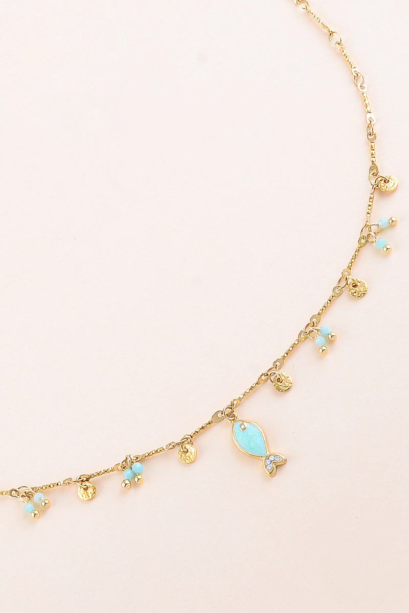 Wholesaler Bohm - Necklace - small fish pendant in enamel and small natural stones