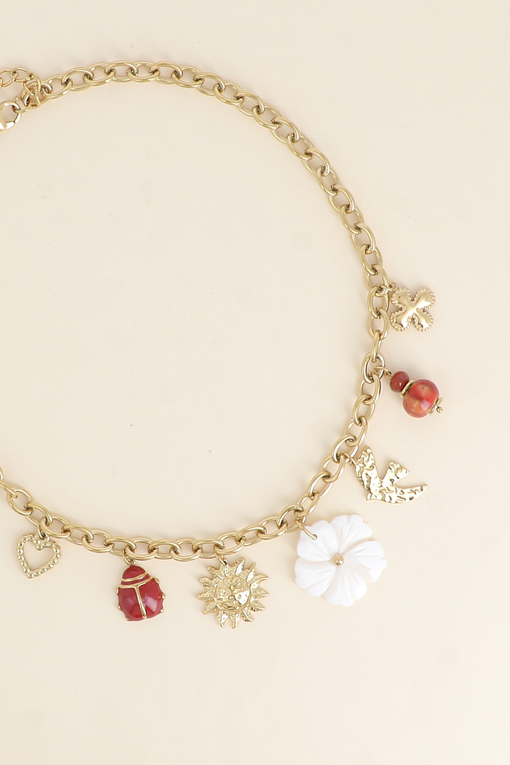 Grossiste Bohm - Collier - perles, oiseau, soleil, fleur nacrée, coccinelle émaillée
