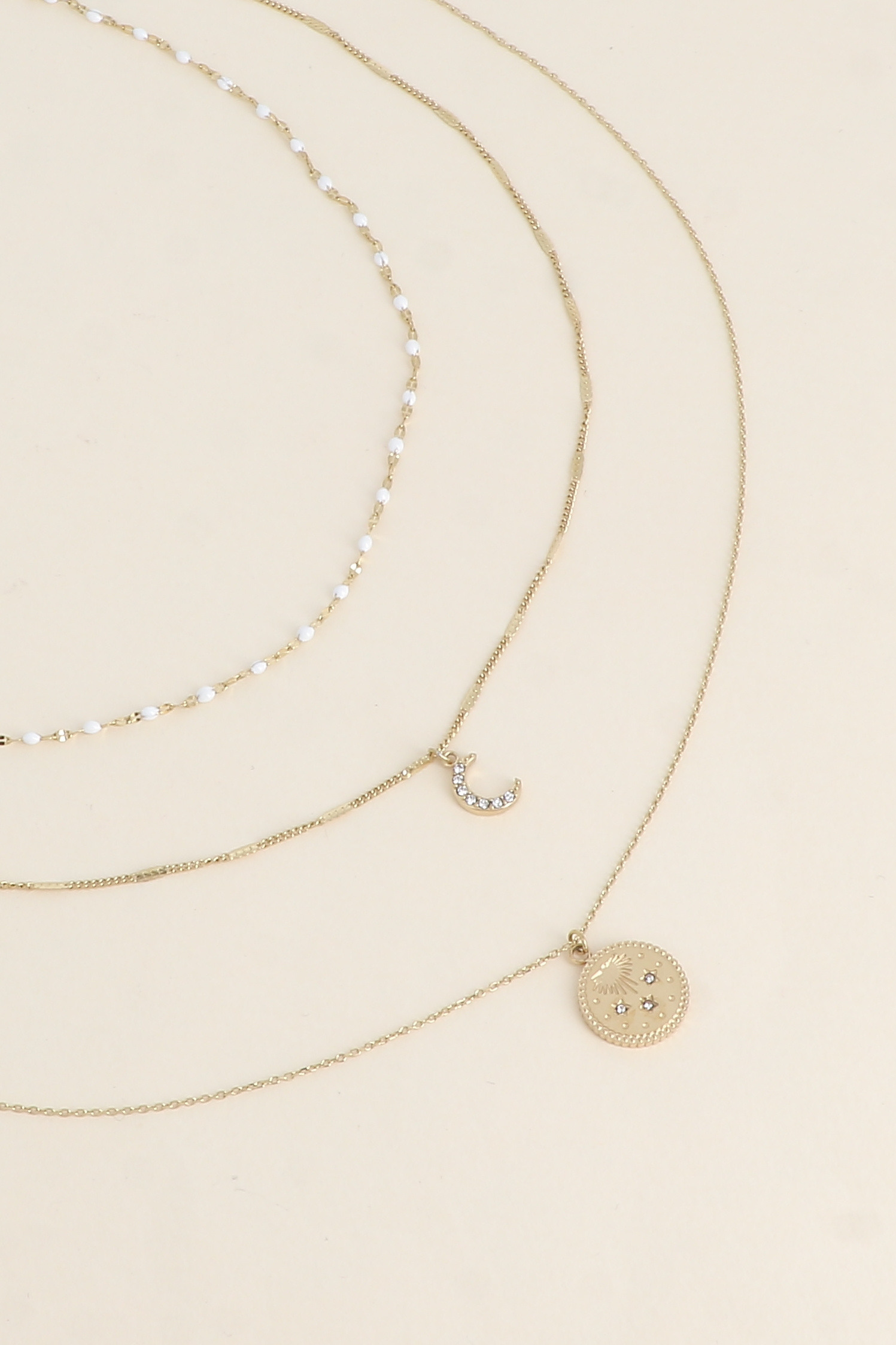 Grossiste Bohm - Collier - 3 rangs, maille émaillée, lune et étoiles oxydes de zirconium