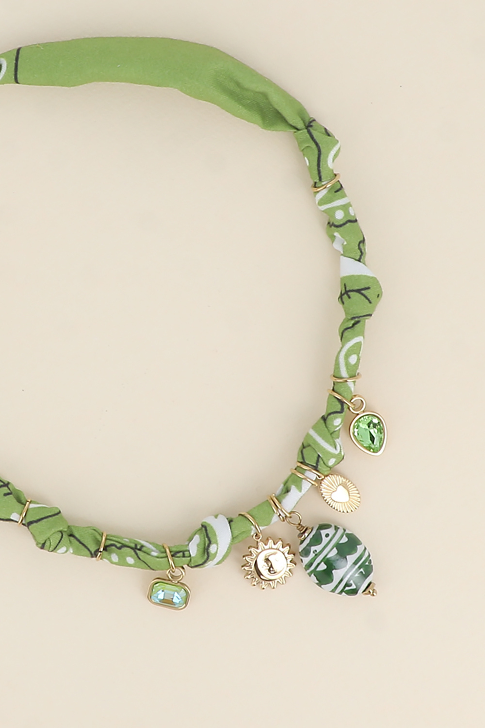 Wholesaler Bohm - Necklace - ribbon, fabric, crystal charms, sun, heart, glazed ceramic bead