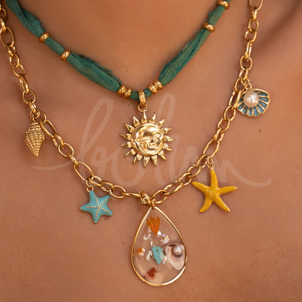 Grossiste Bohm - Collier - pampilles marins (coquillages, étoiles de mer, goutte en résine)
