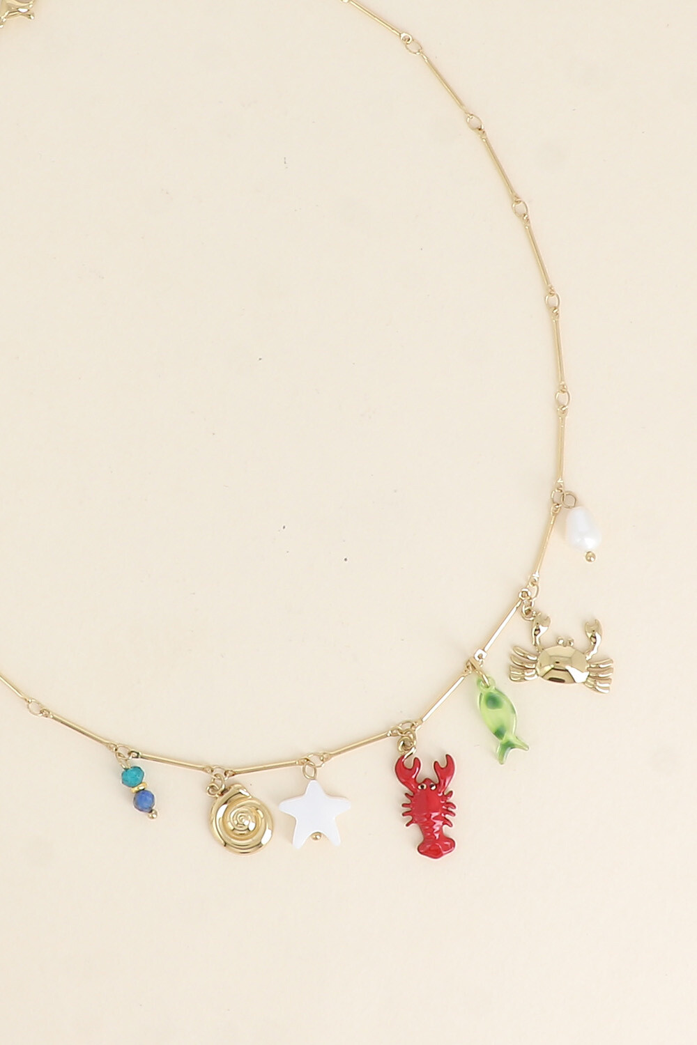 Grossista Bohm - Collana - granchio, aragosta in smalto, stella marina madreperla, conchiglia di lumaca, pesce in resina, perla d'acqua dolce e pietre naturali