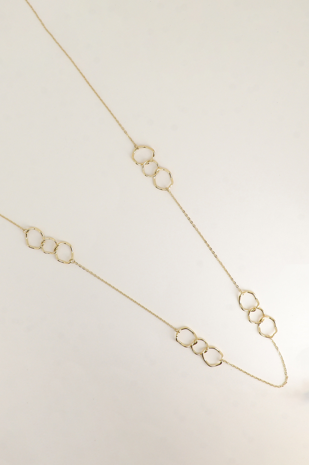 Mayorista Bohm - Collar Largo / Collar de 2 Hileras - Grandes Anillos Redondos y Ovalados, Cadena Forzada