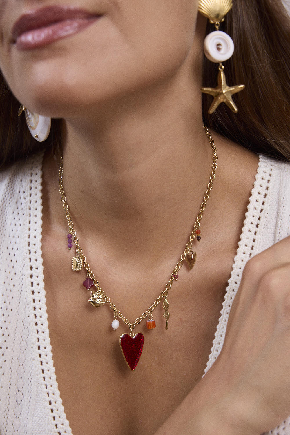 Mayorista Bohm - Collar - cuadrado, pájaro, corazones, flor, piedras naturales, cerámica y esmalte