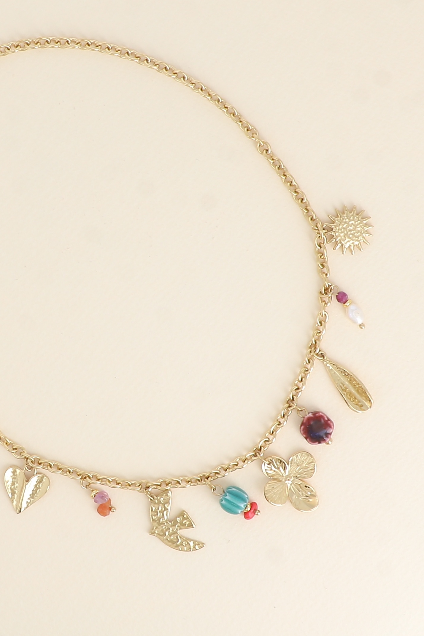 Wholesaler Bohm - Necklace - heart, enamelled ceramic beads, clover, drop and sun