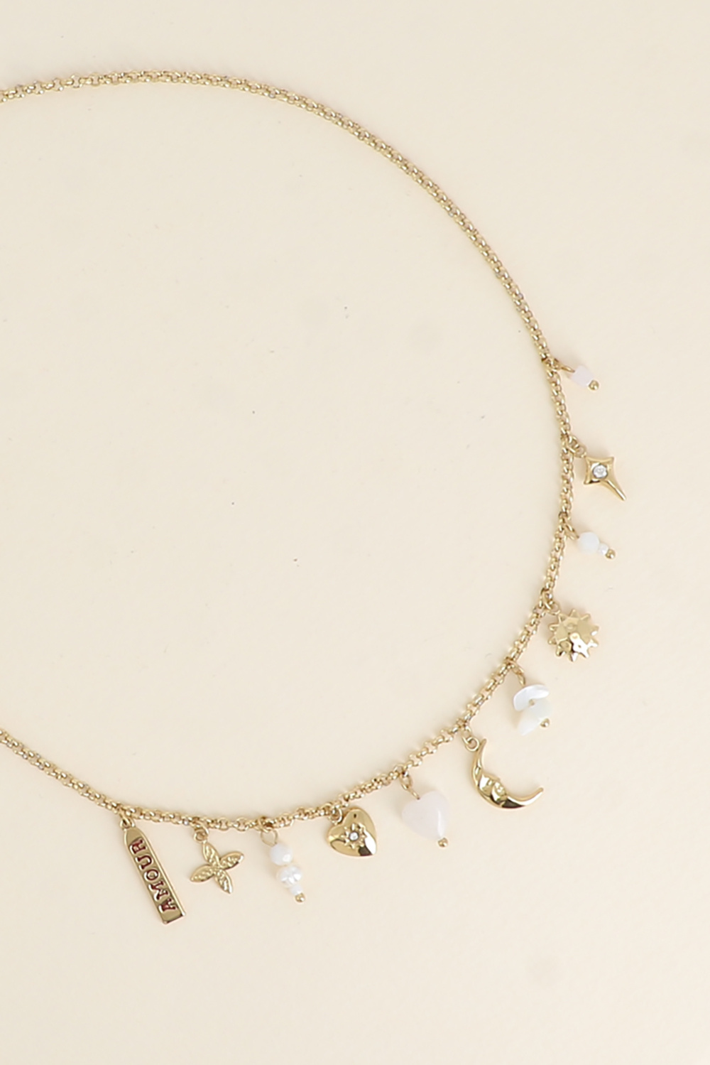 Wholesaler Bohm - Necklace - hearts, crescent moon, sun, natural stones