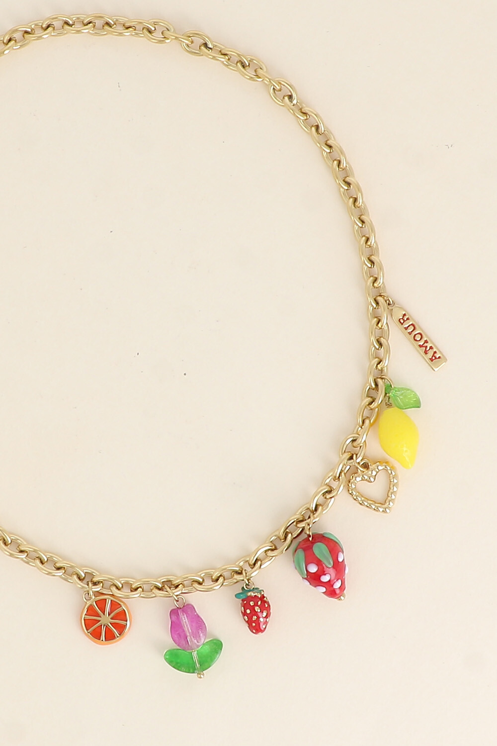 Grossiste Bohm - Collier - breloques de fruits (citron, fraises, orange, fleur)