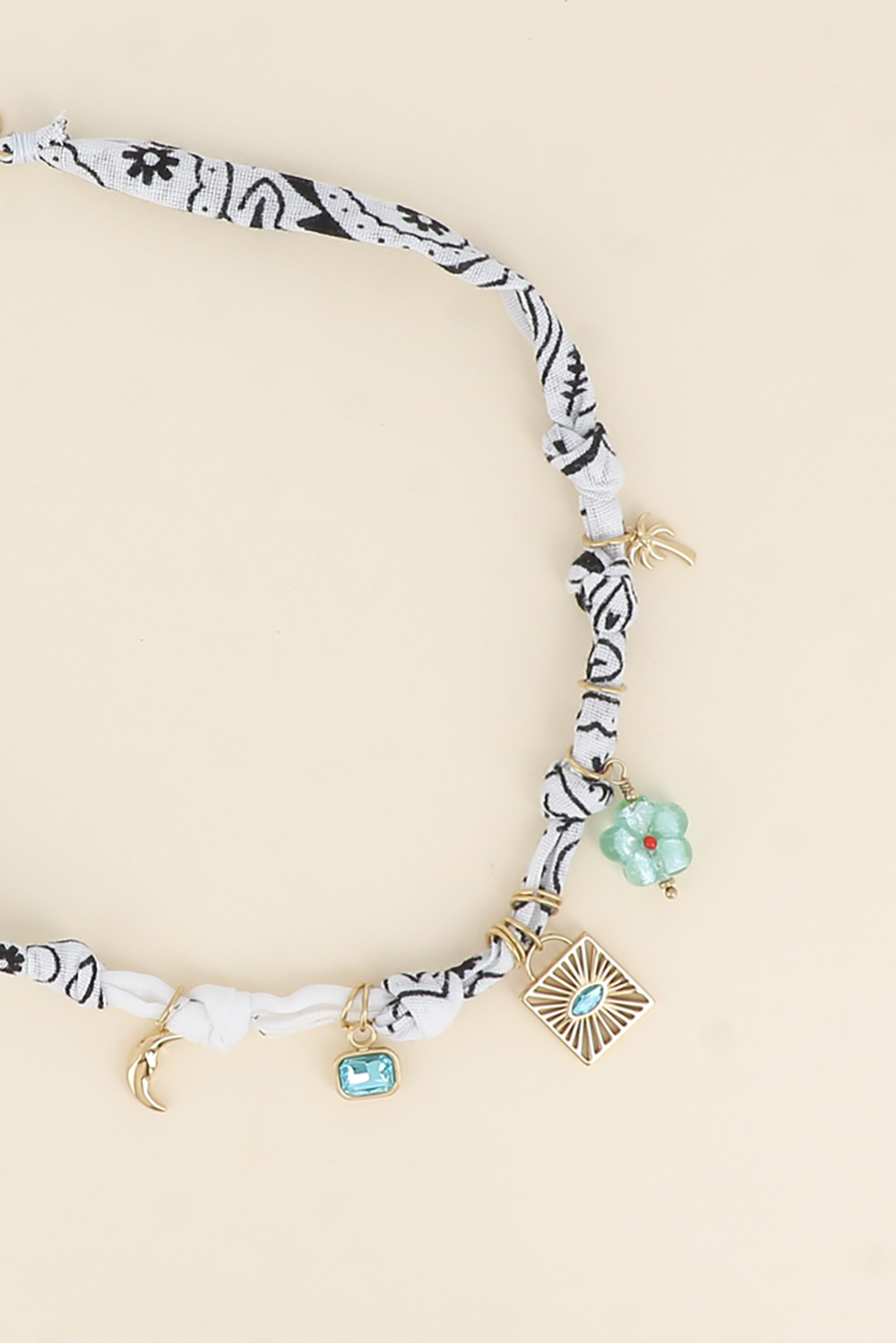 Mayorista Bohm - Collar - cinta, tela, dijes de cristal, resina, flor, luna, palmera