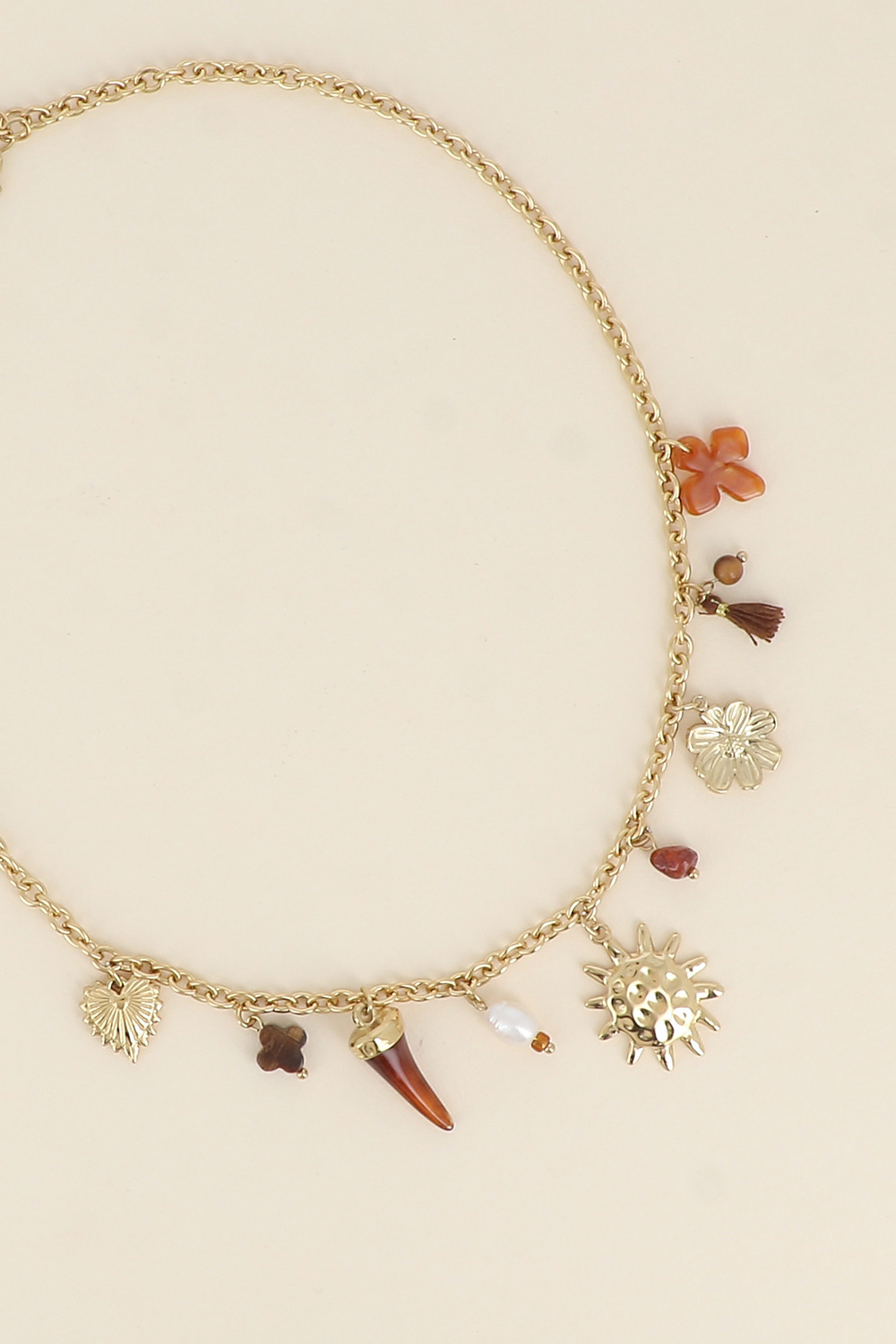Mayorista Bohm - Collar - trébol de piedra natural, perla de agua dulce, sol, luna, borla, cuerno de resina