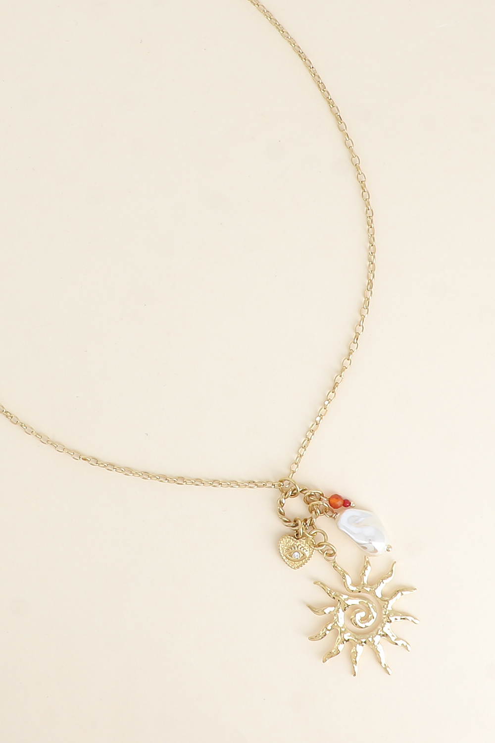 Mayorista Bohm - Collar - sol, perla de resina blanca, corazón y ojo