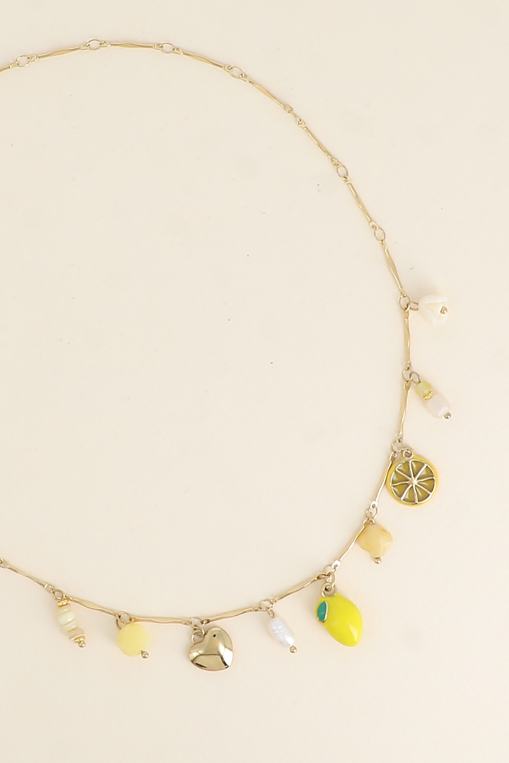 Mayorista Bohm - Collar - piedras naturales, limón esmaltado, perla de agua dulce, corazón