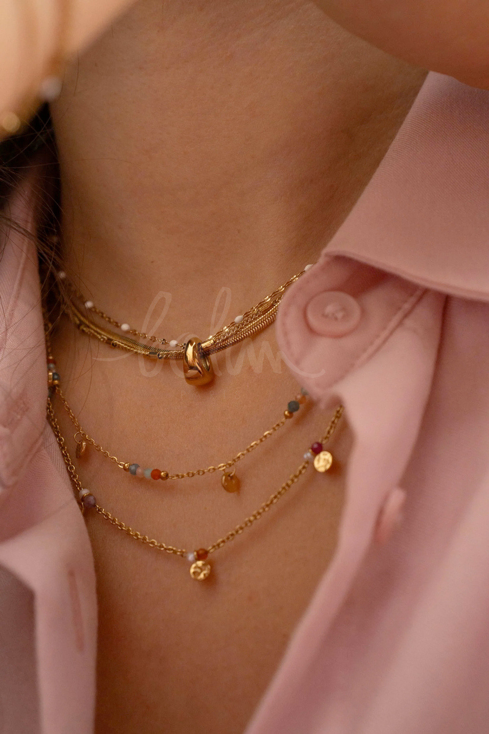 Grossiste Bohm - Collier Mériane - anneau avec maille grain de café émaillée et tubes et miroir