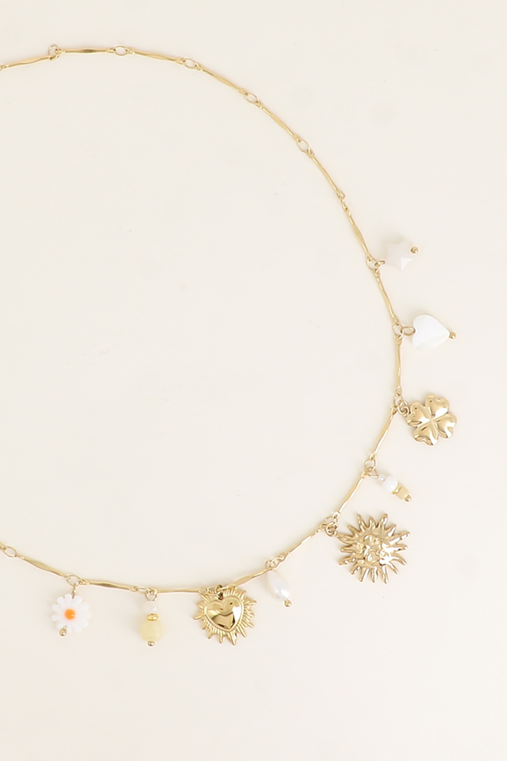 Wholesaler Bohm - Necklace - mother-of-pearl heart, clover, sun, freshwater pearl, and natural stones