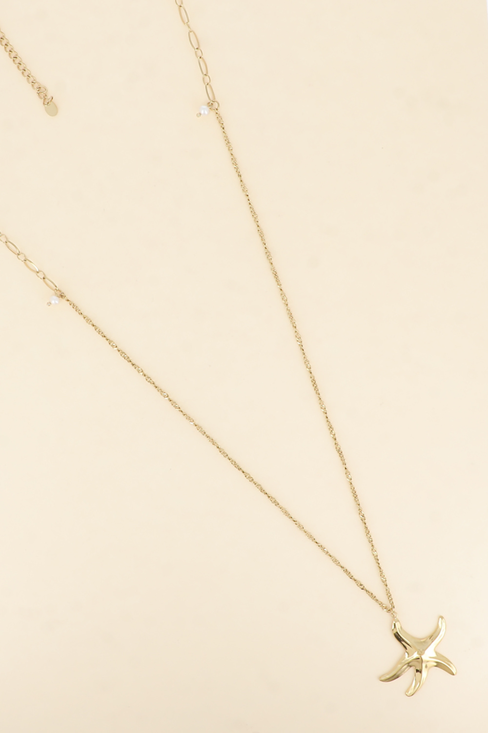 Wholesaler Bohm - Long necklace - curb chain, alternating, freshwater pearls, starfish