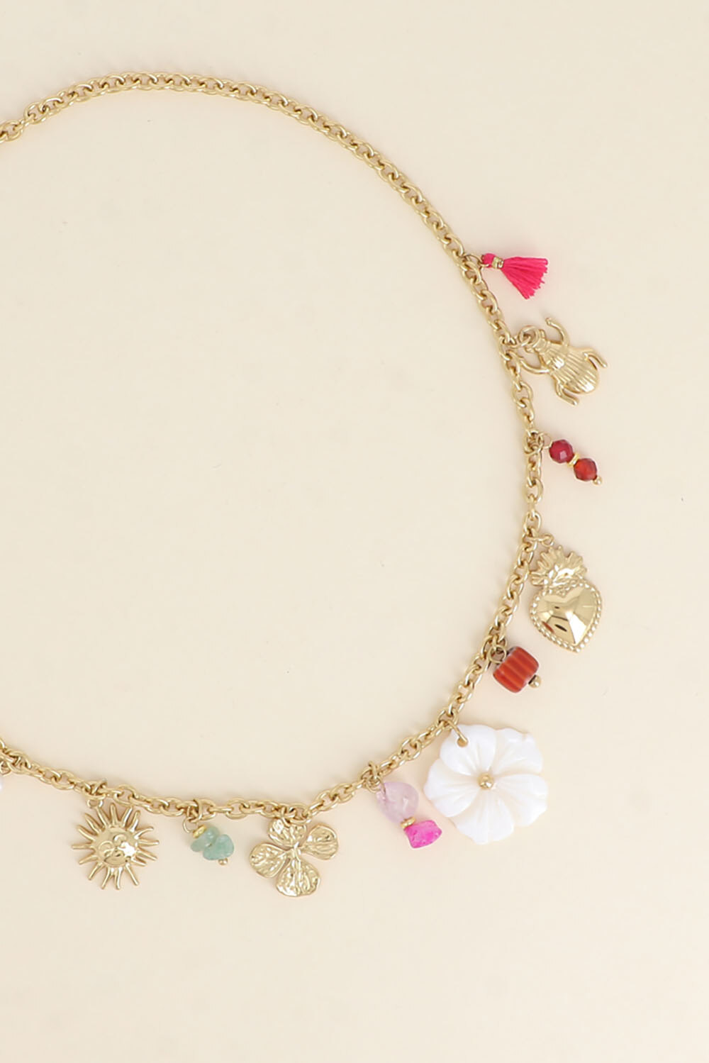 Wholesaler Bohm - Necklace - sun, clover, natural stones, mother-of-pearl flower, heart, beetle