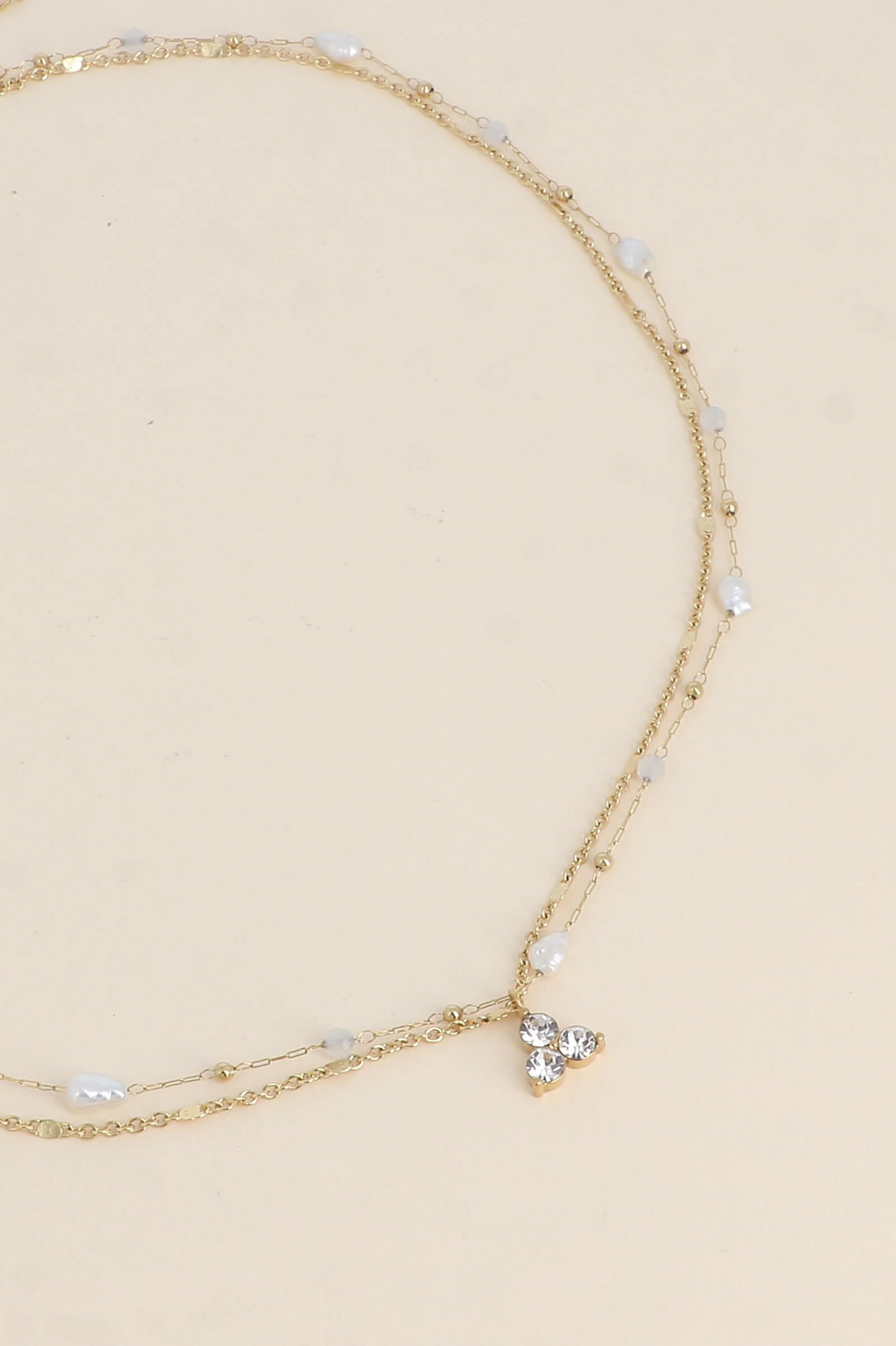 Grossiste Bohm - Collier Isabeau - 2 rangs, pierres naturelles, perles d'eau douce et 3 cristaux