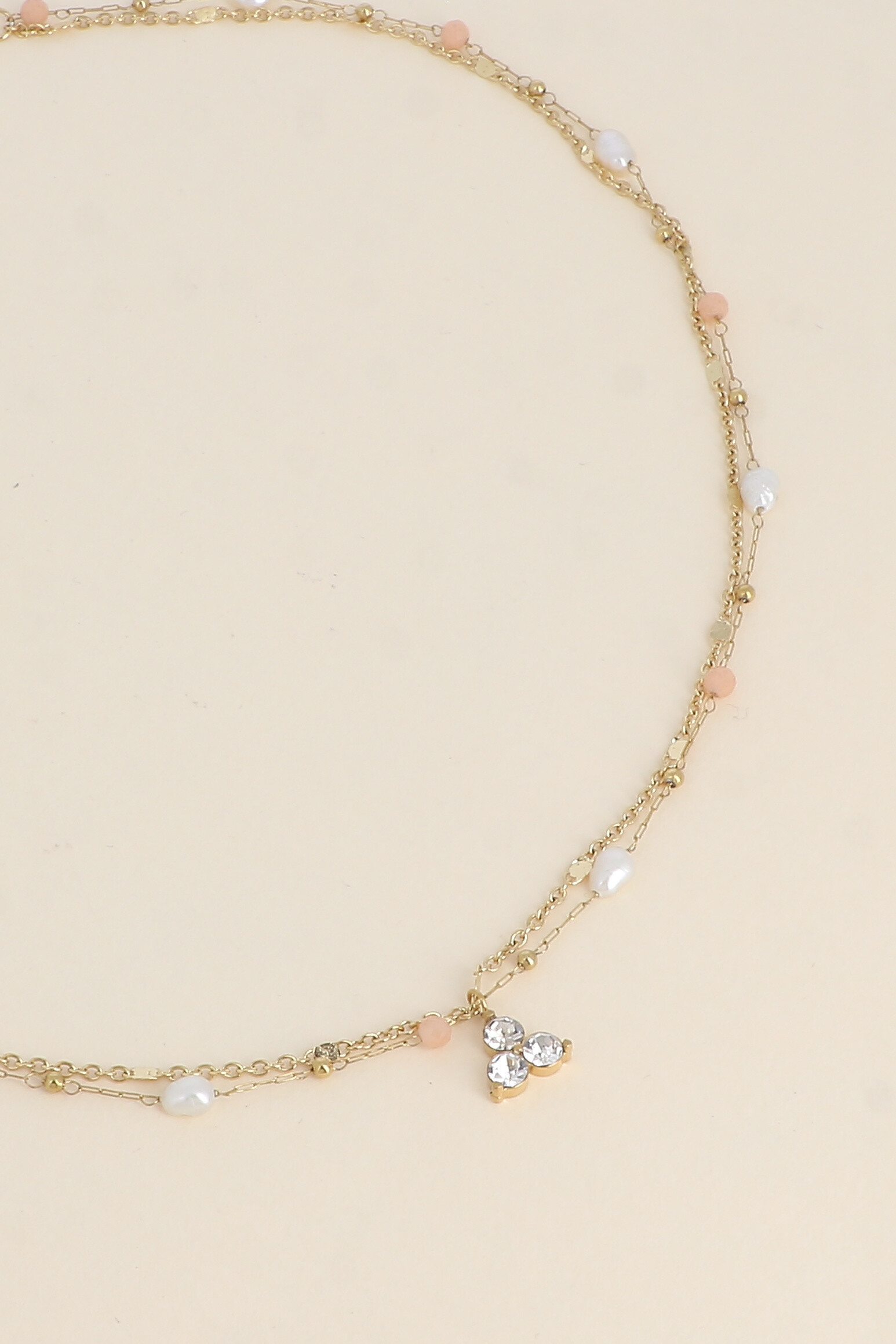 Grossiste Bohm - Collier - 2 rangs, pierres naturelles, perles d'eau douce et 3 cristaux