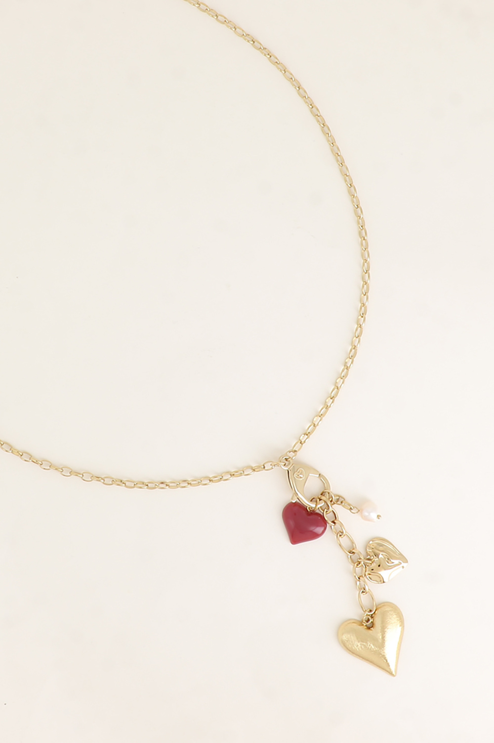 Wholesaler Bohm - Y Necklace - clasp with crystal and heart, heart charms, beads and resin