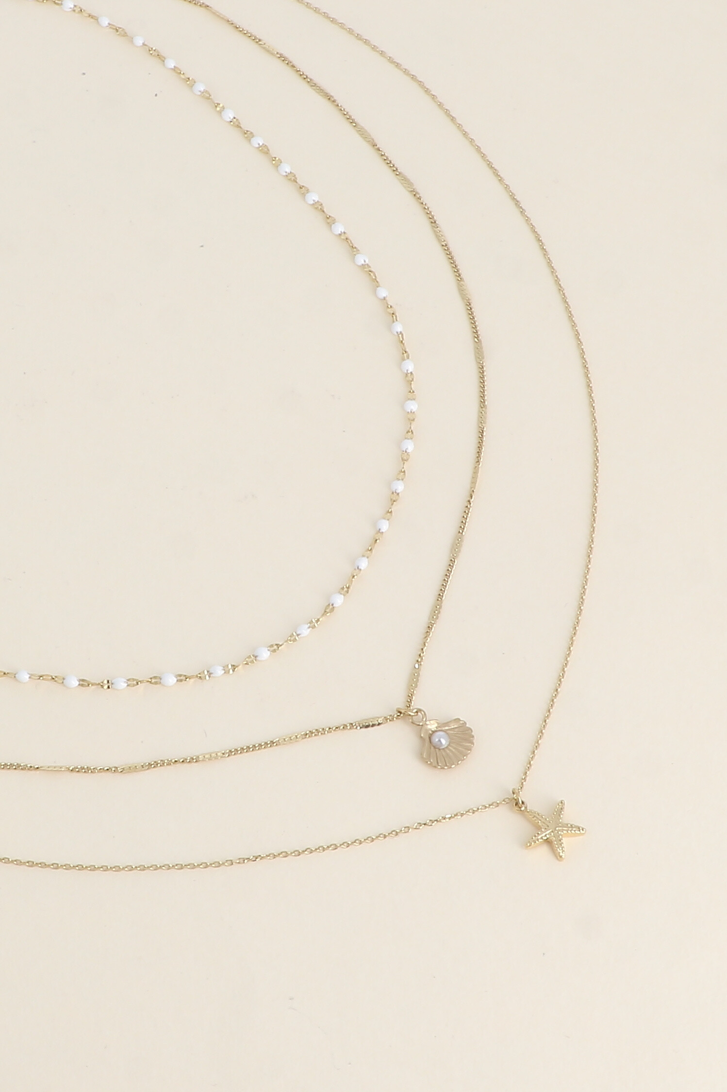 Grossiste Bohm - Collier - 3 rangs, maille émaillée, coquillage et étoile de mer