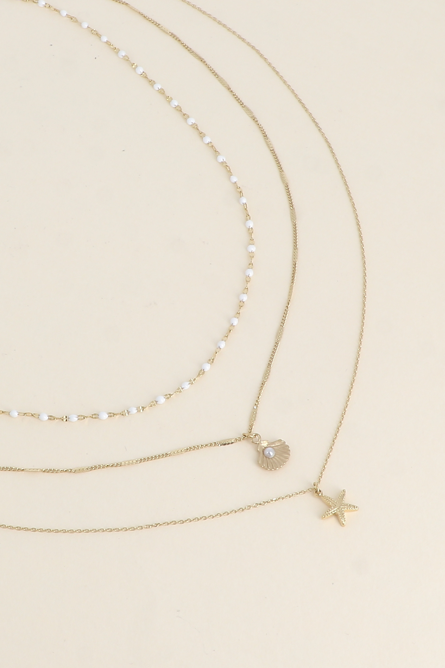 Grossiste Bohm - Collier - 3 rangs, maille émaillée, coquillage et étoile de mer