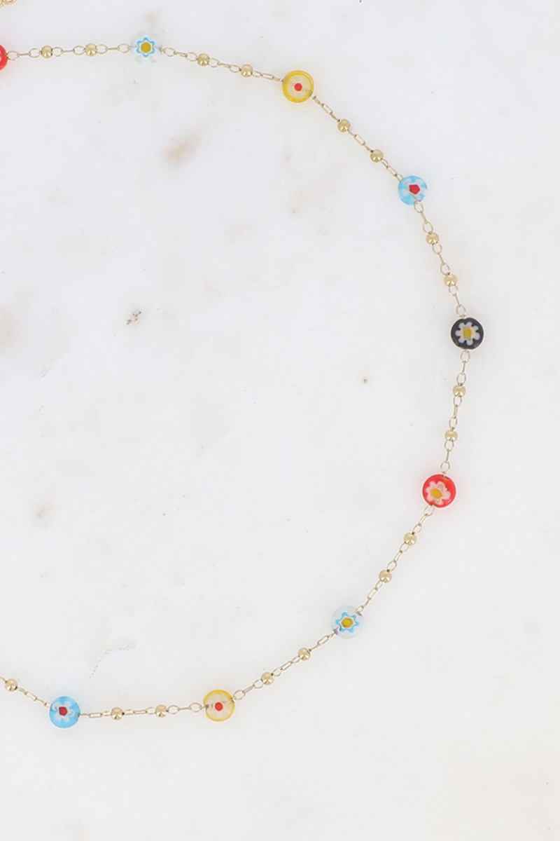 Wholesaler Bohm - Fine necklace - Boules chain with round pampilles in flowers with flowers