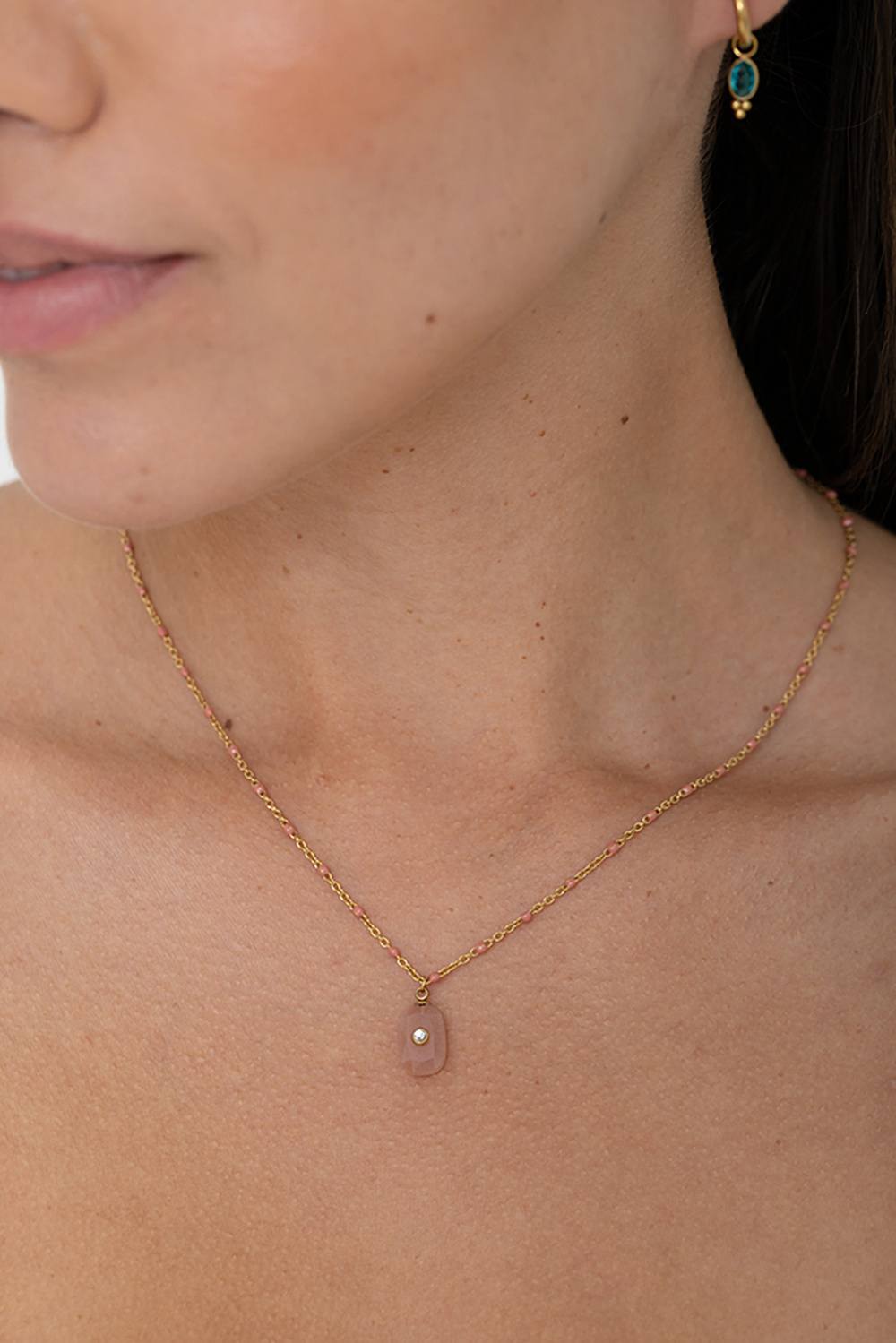 Grossista Bohm - Collana - catena smaltata, pietra naturale rettangolare e ossido di zirconio
