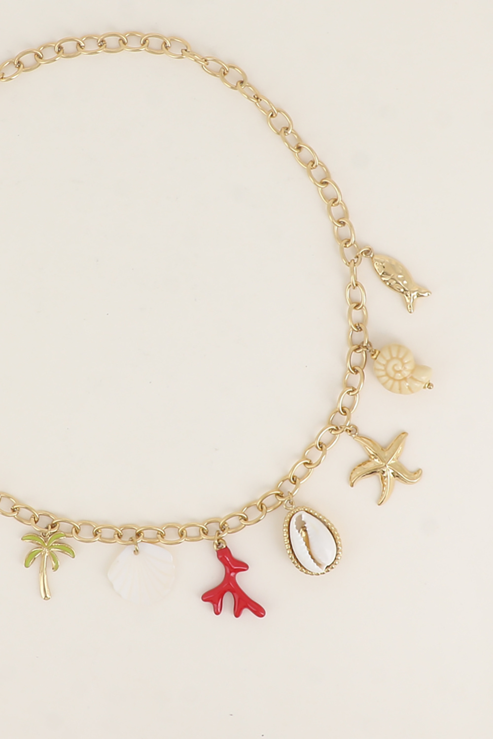 Grossista Bohm - Collana - conchiglia madreperla, corallo smaltato, cauri naturale, stella marina, ceramica, palma, pesce