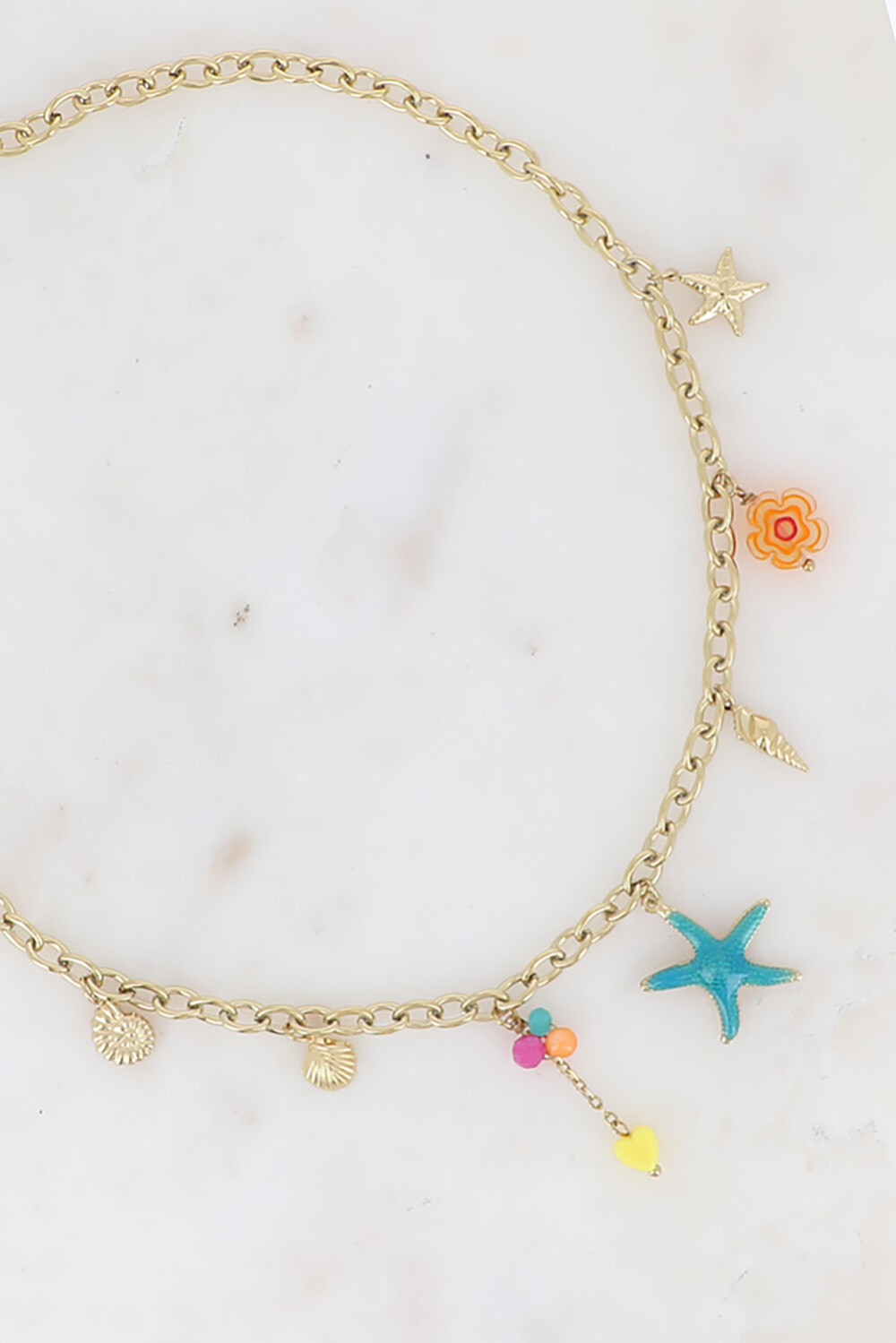 Grossiste Bohm - Collier - étoile de mer émaillée, coquillages, coeur, fleur, pâtes de verre