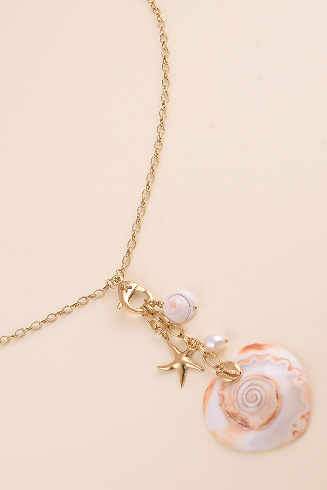 Grossista Bohm - Collana lunga - conchiglie naturali, stella marina, perla d'acqua dolce, cauri