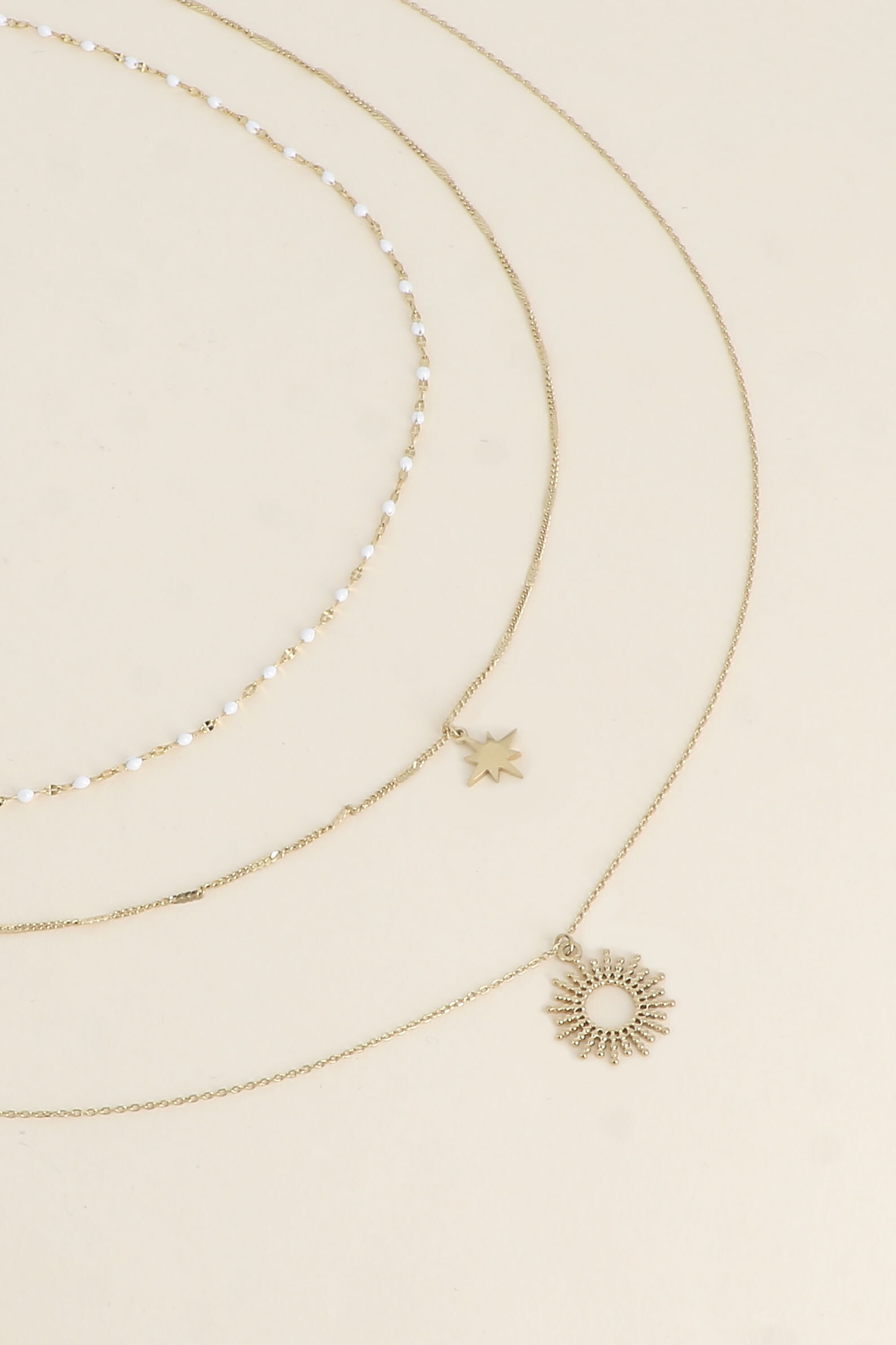 Grossista Bohm - Collana - 3 file, mesh smaltato, stella settentrionale e sole Milgrain