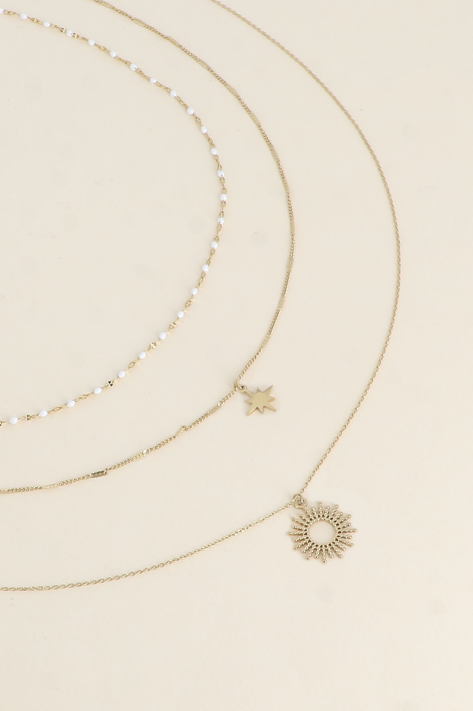 Grossiste Bohm - Collier - 3 rangs, maille émaillée, étoile du Nord et soleil milgrain