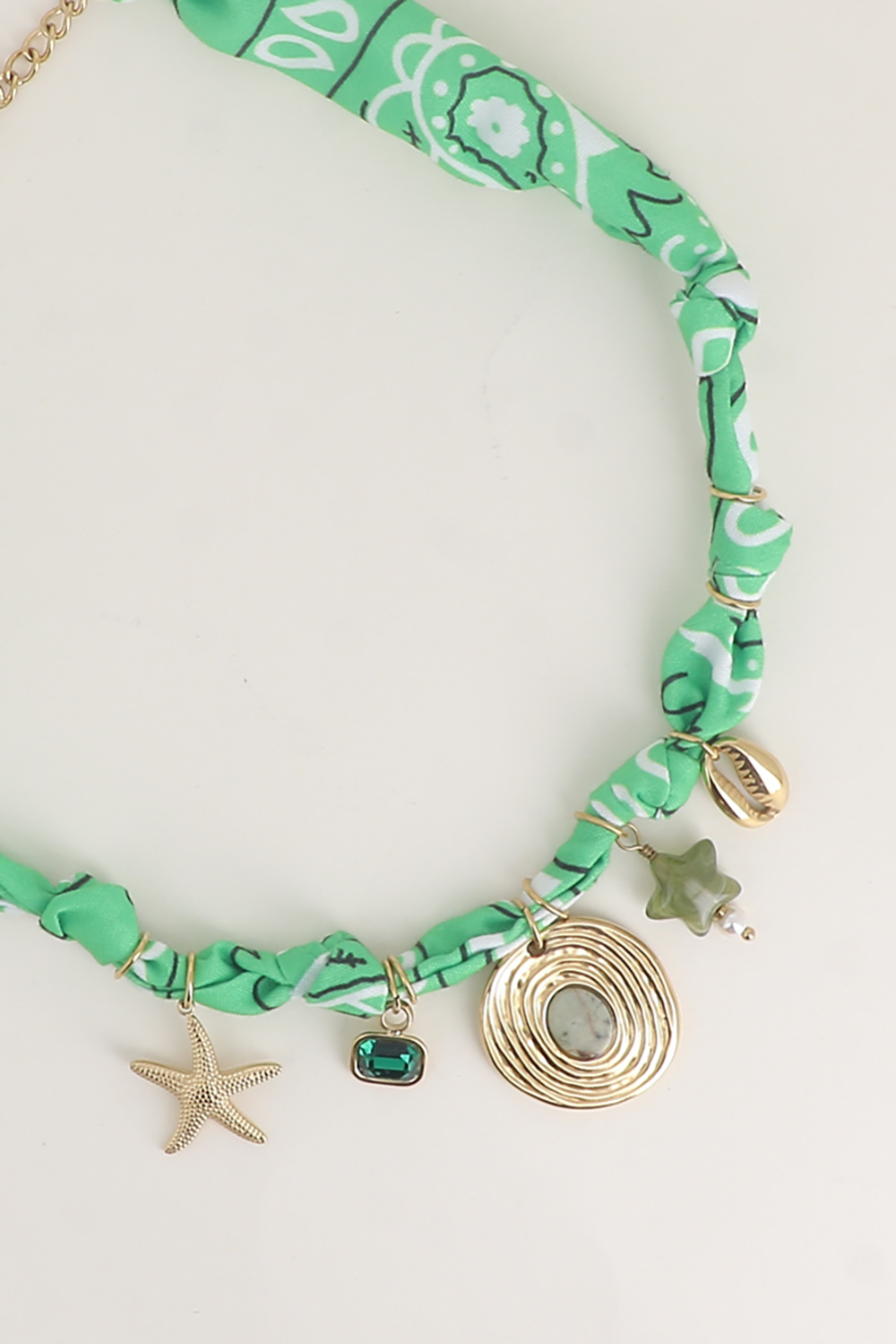 Mayorista Bohm - Collar de cinta de tela - estrella de mar, cristal, piedra natural, estrella de resina y cauri