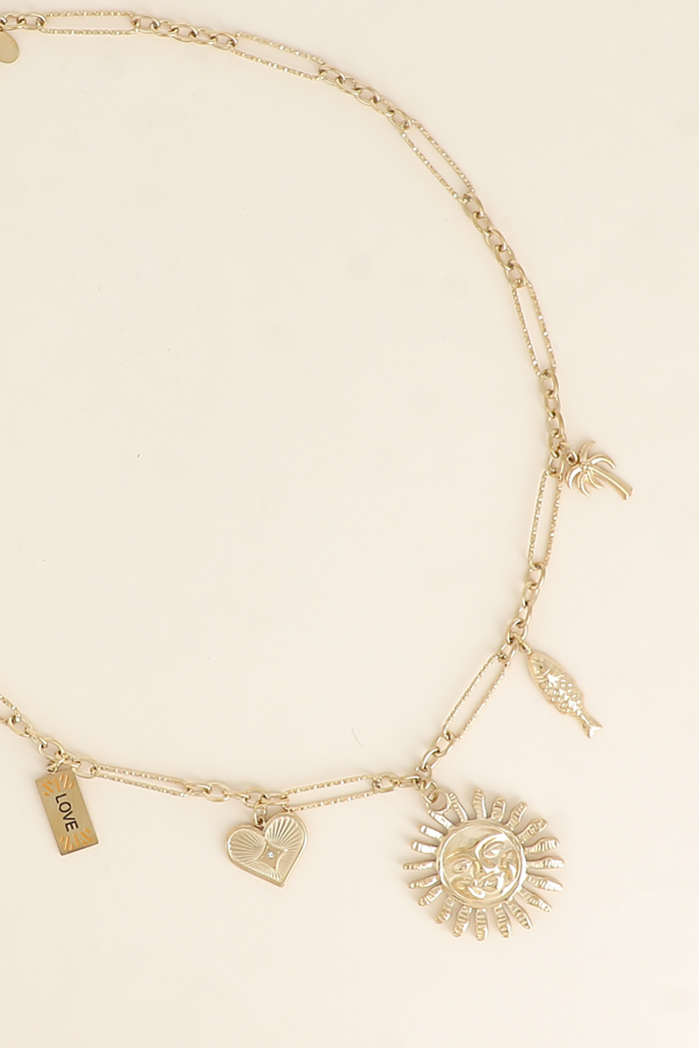 Wholesaler Bohm - Necklace - charms (sun, heart, LOVE tag, fish, palm tree)