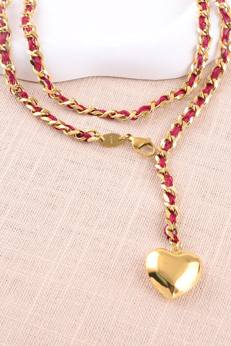 Grossiste Bohm - Chaîne de ventre - maille et tissu tressé, pendentif coeur