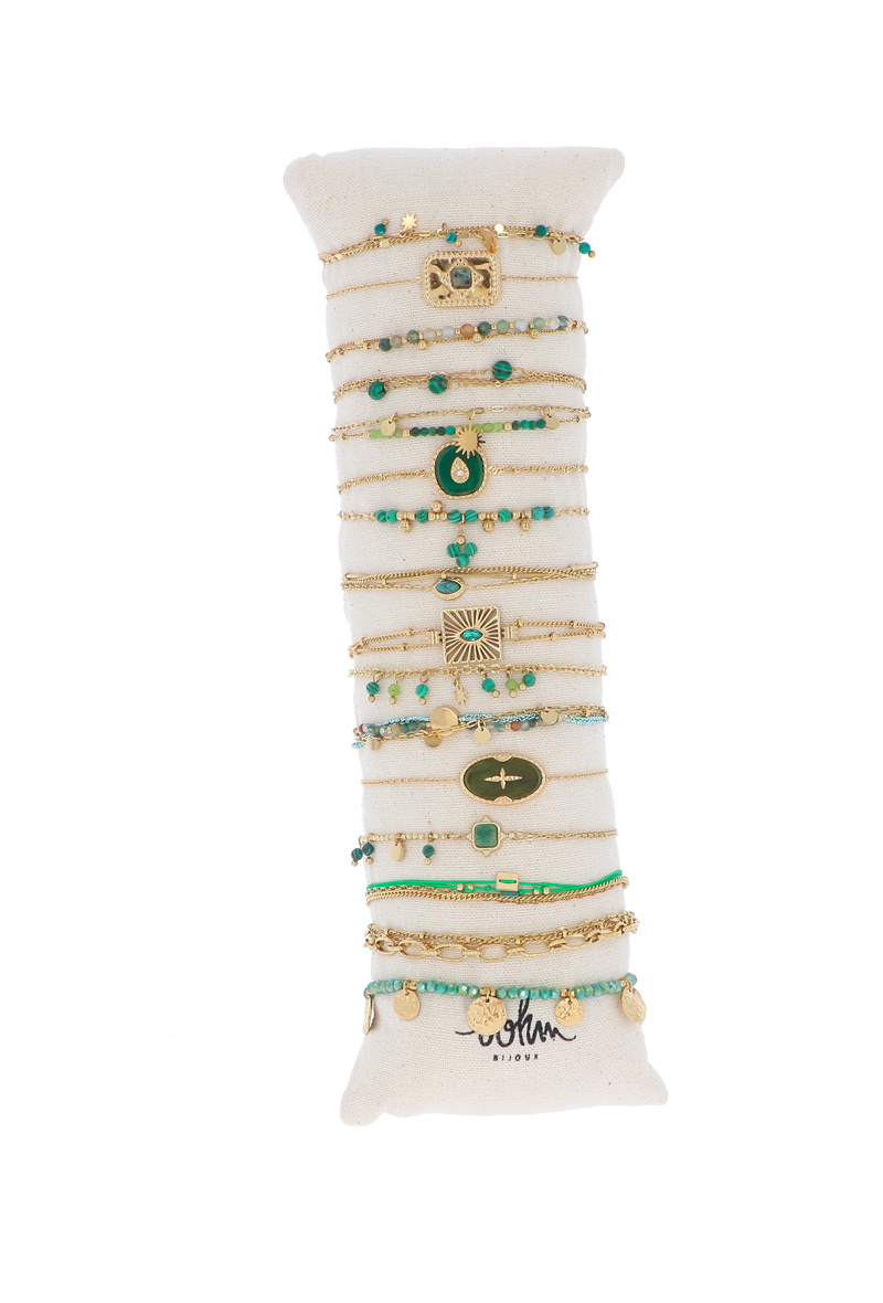 Mayorista Bohm - Kit de 16 pulseras de acero inoxidable - oro malaquita reconstituida