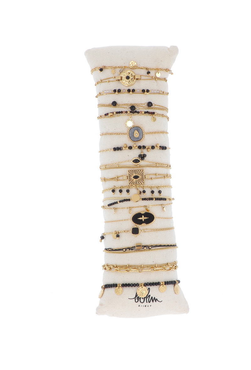 Mayorista Bohm - Kit de 16 pulseras de acero inoxidable - ágata negra dorada