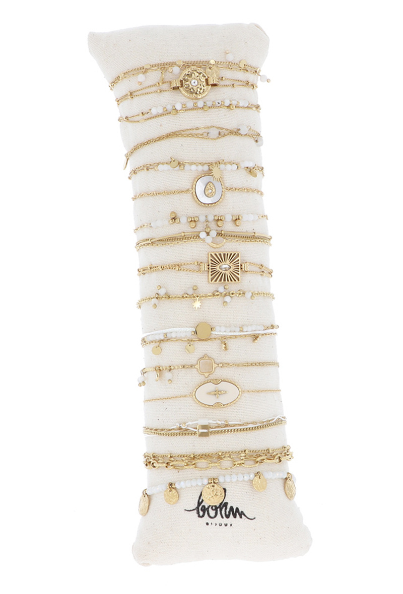 Mayorista Bohm - Kit de 16 pulseras de acero inoxidable - ágata blanca dorada