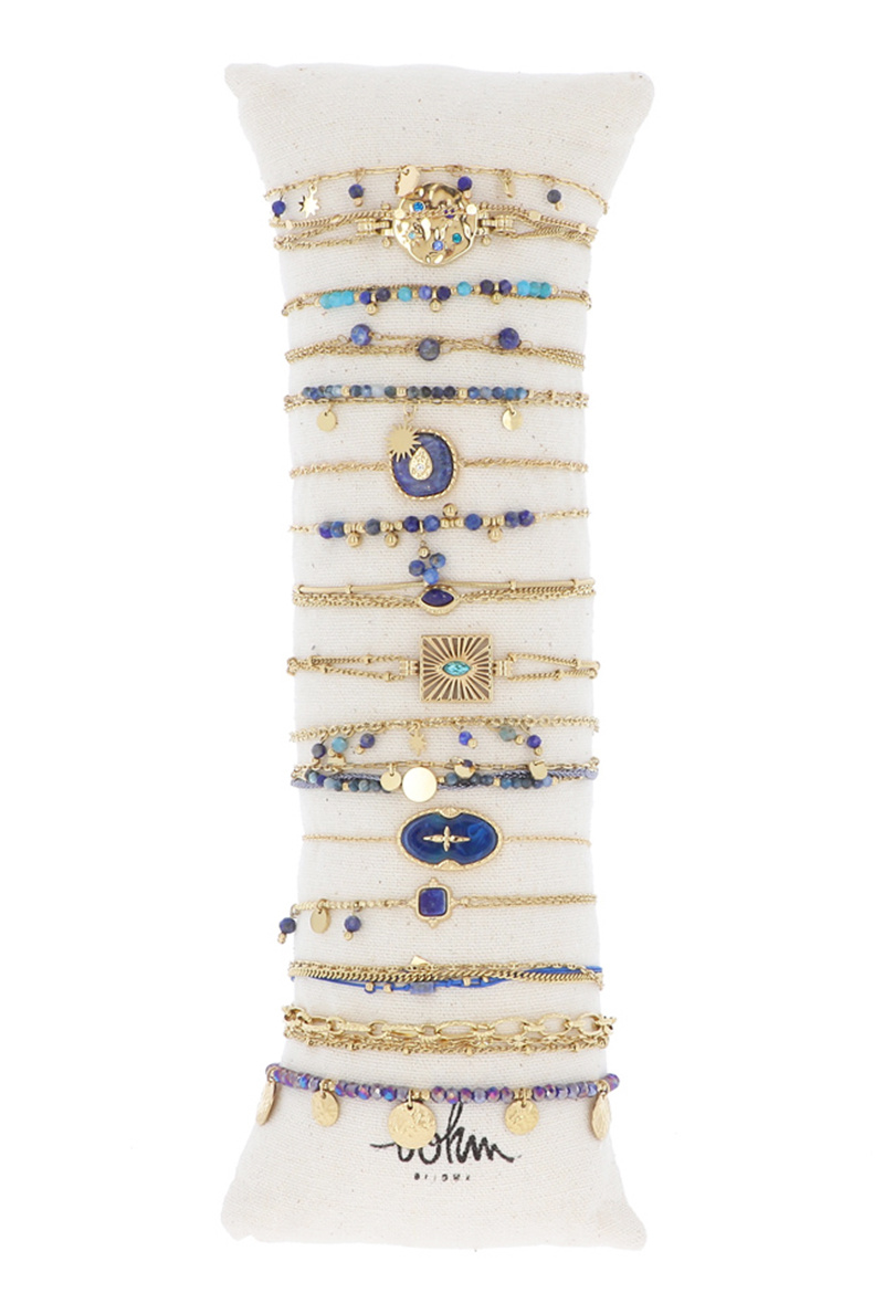 Großhändler Bohm - Set mit 16 Armbändern aus Edelstahl – goldener Lapislazuli