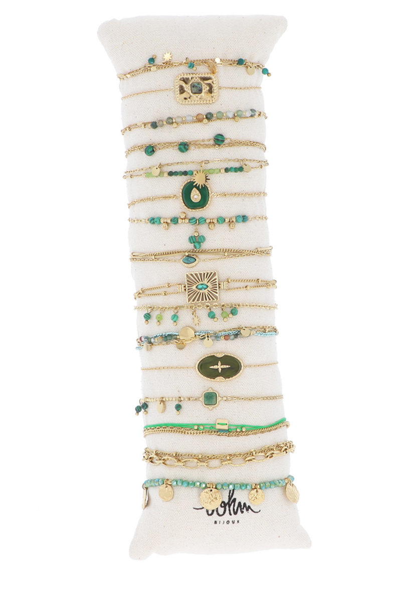 Großhändler Bohm - Set mit 16 Armbändern aus Edelstahl – rekonstituiertes Malachitgold