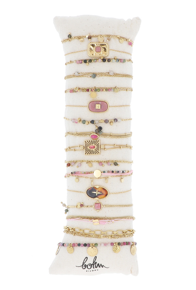 Großhändler Bohm - Set mit 16 Armbändern aus Edelstahl – Goldturmalin