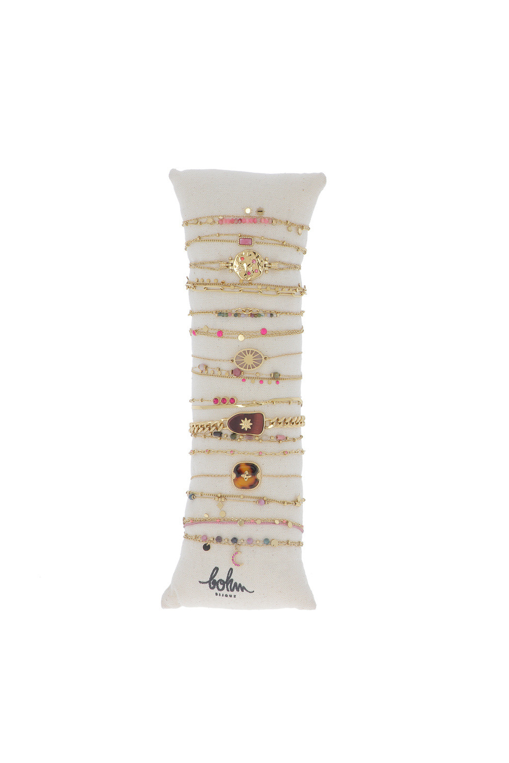 Mayorista Bohm - Kit de 16 pulseras de acero inoxidable - ágata blanca dorada